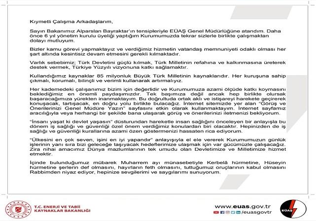 EÜAŞ Genel Müdürü Zafer Benli - MESAJ yayınladı!