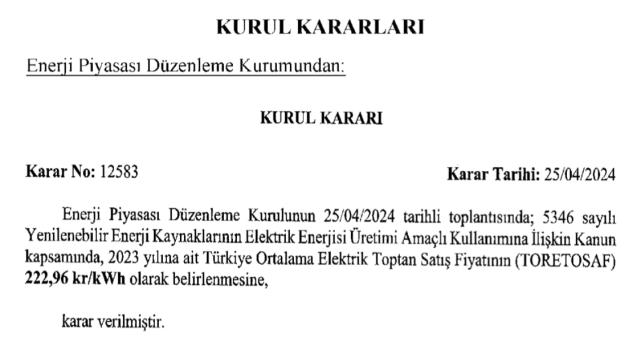 EPDK - "Türkiye Ortalama Elektrik Toptan Satış Fiyatını" açıkladı!