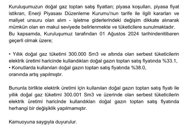Doğalgaz fiyatları açıklandı - ''Doğalgaza yüzde 33 ve 38 oranında…''