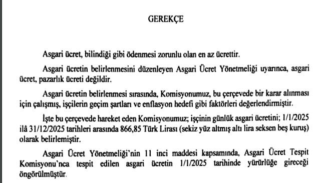 Asgari Ücret Tespit Komisyonu Kararı yayınlandı - Asgari ücret günlük 866,85 TL