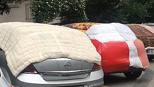 İstanbul'da arabalara yorgan-battaniye sarıldı