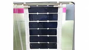 Curtain-shaped solar panel produced