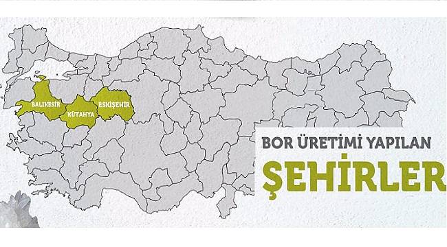 Bor üretiminde ilk 3 il: Balıkesir, Eskişehir, Kütahya