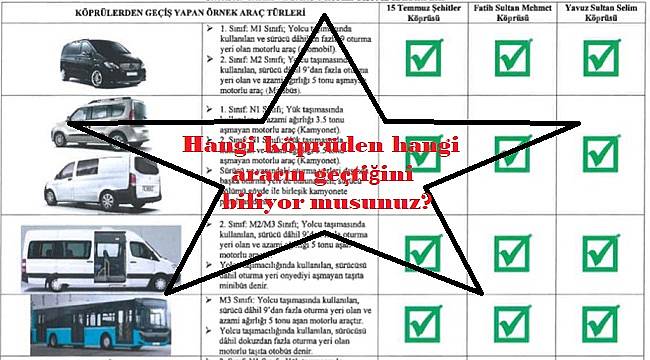 Hangi köprüden hangi aracın cezasız geçtiğini biliyor musunuz?
