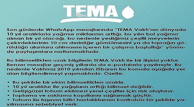 TEMA: 10 yılda bir yağışların arttığı bilimsellikten uzaktır