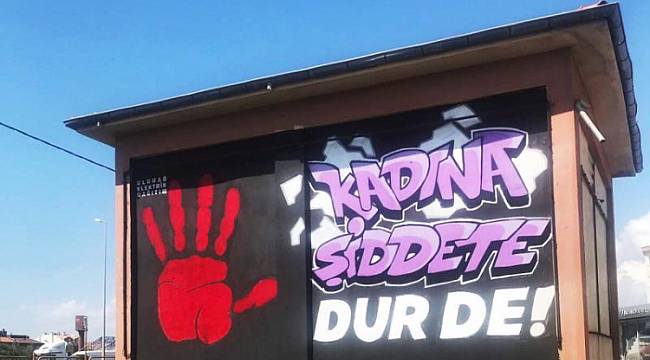 ‪Kadına şiddete &quot;Dur&quot; de: ELEKTRİK TRAFOLARINA YAZDI