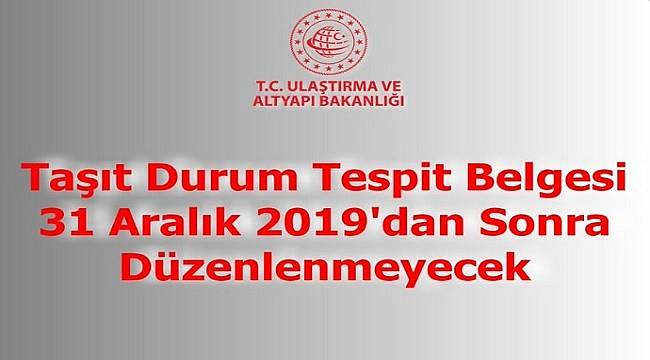 TABGİS: Taşıt Durum Belgesi düzenlenmeyecek