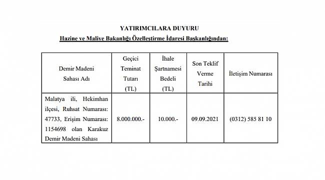 Demir Madeni Sahası &#039;İşletme Hakkının Verilmesi&#039; yöntemiyle özelleştirilecek!
