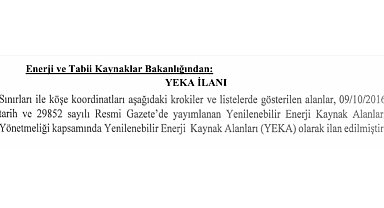 Yeni YEKA ilanlı yayınladı - Enerji Bakanlığı!