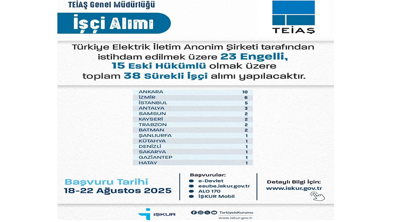 TEİAŞ &#039;işçi&#039; alacak &#039;BAŞVURULAR başladı&#039;