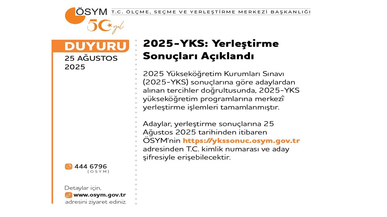 GÜNCEL &#039;YKS 2025 Yerleştirme Sonuçları Açıklandı&#039;