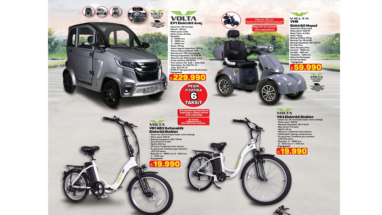 A101 -Elektrikli araç 229 bin, elektrikli bisiklet 17 bin TL