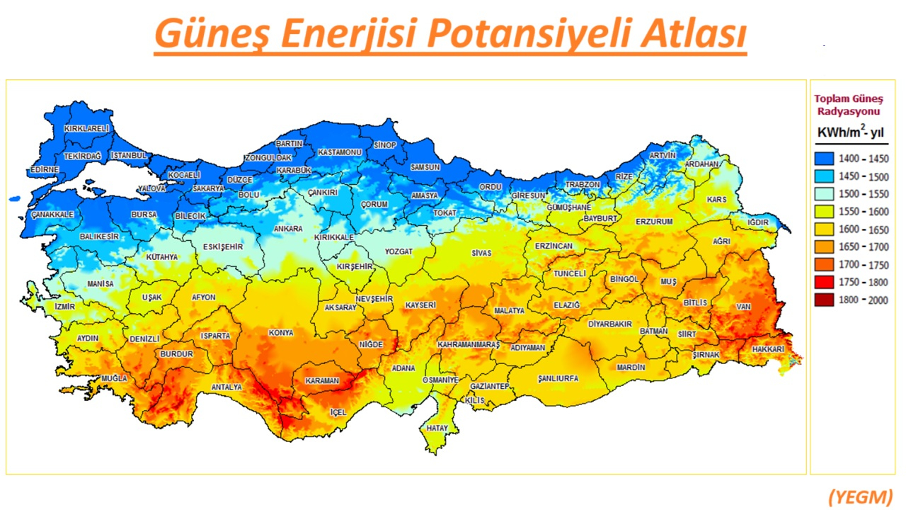 Türkiye güneş enerjisi potansiyeli haritası
