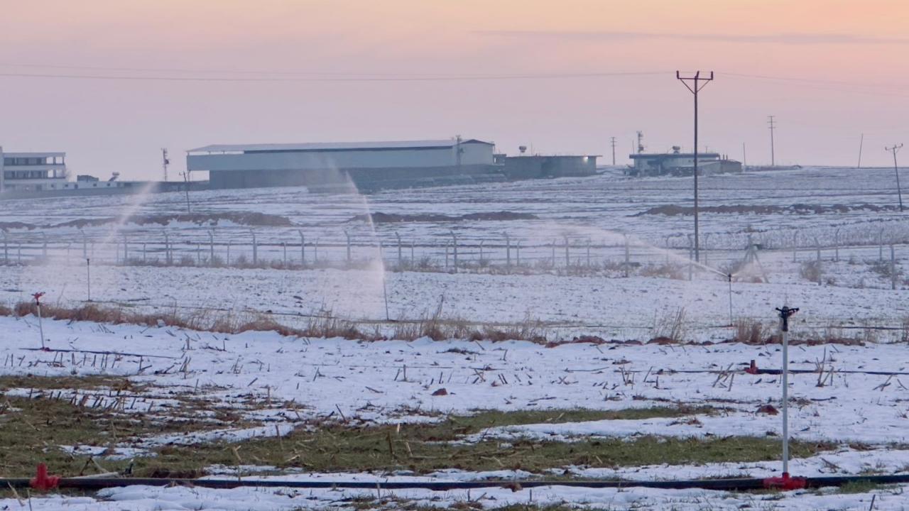 Karla kaplı arazide KAÇAK elektrikle sulama!