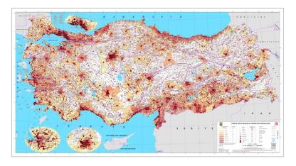 Türkiye Nüfus Dağılışı ve Yoğunluğu Haritası yayınlandı