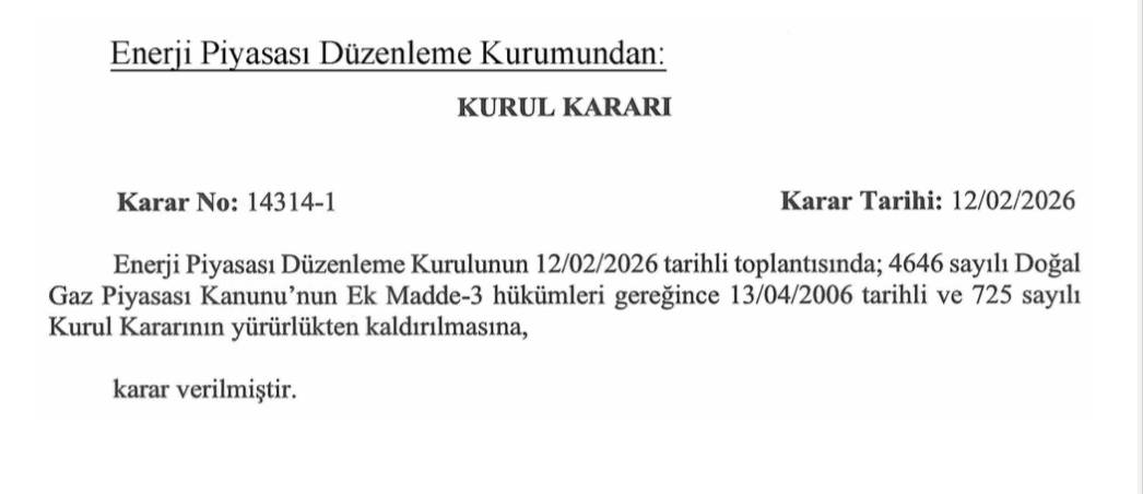 EPDK Kurul Kararı “Konu DOĞAL GAZ”