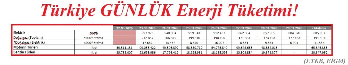 Türkiye GÜNLÜK Enerji Tüketimi nedir?