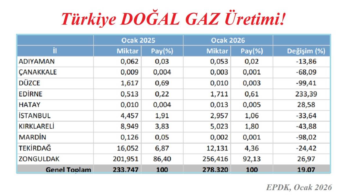 ''Doğal gaz üretimi İSTANBUL'da düştü, EDİRNE'de arttı''