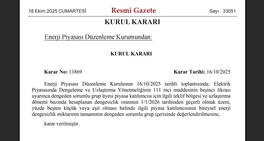 EPDK yemi KURUL Kararı yayınladı