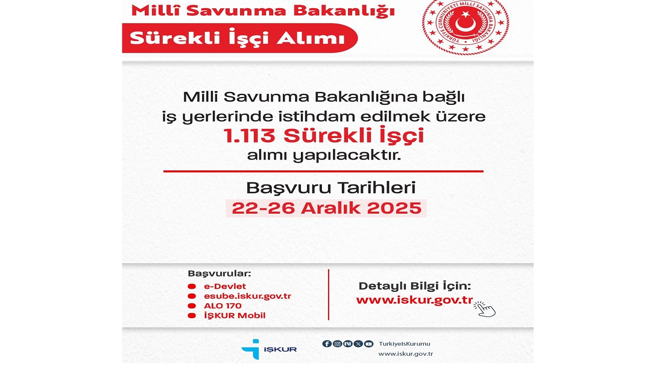 1.113 sürekli İŞÇİ alacak!